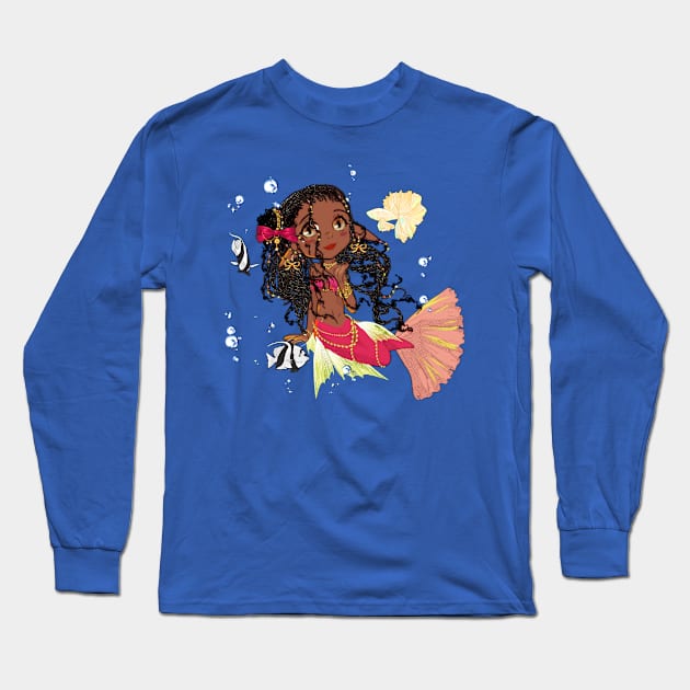 POC Red and Yellow Mermaid Long Sleeve T-Shirt by Kanna Productions 